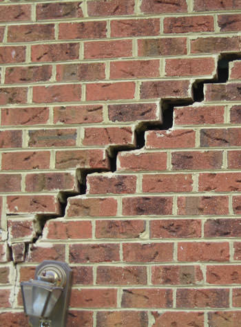 major cracking of a brick foundation wall in Linden, NJ