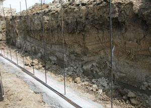 Soil layers exposed while excavating to construct a new foundation in Bayonne