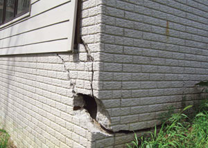 A severely damaged foundation wall in Perth Amboy