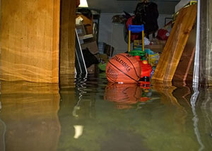 A flooded basement bedroom in Linden, NJ